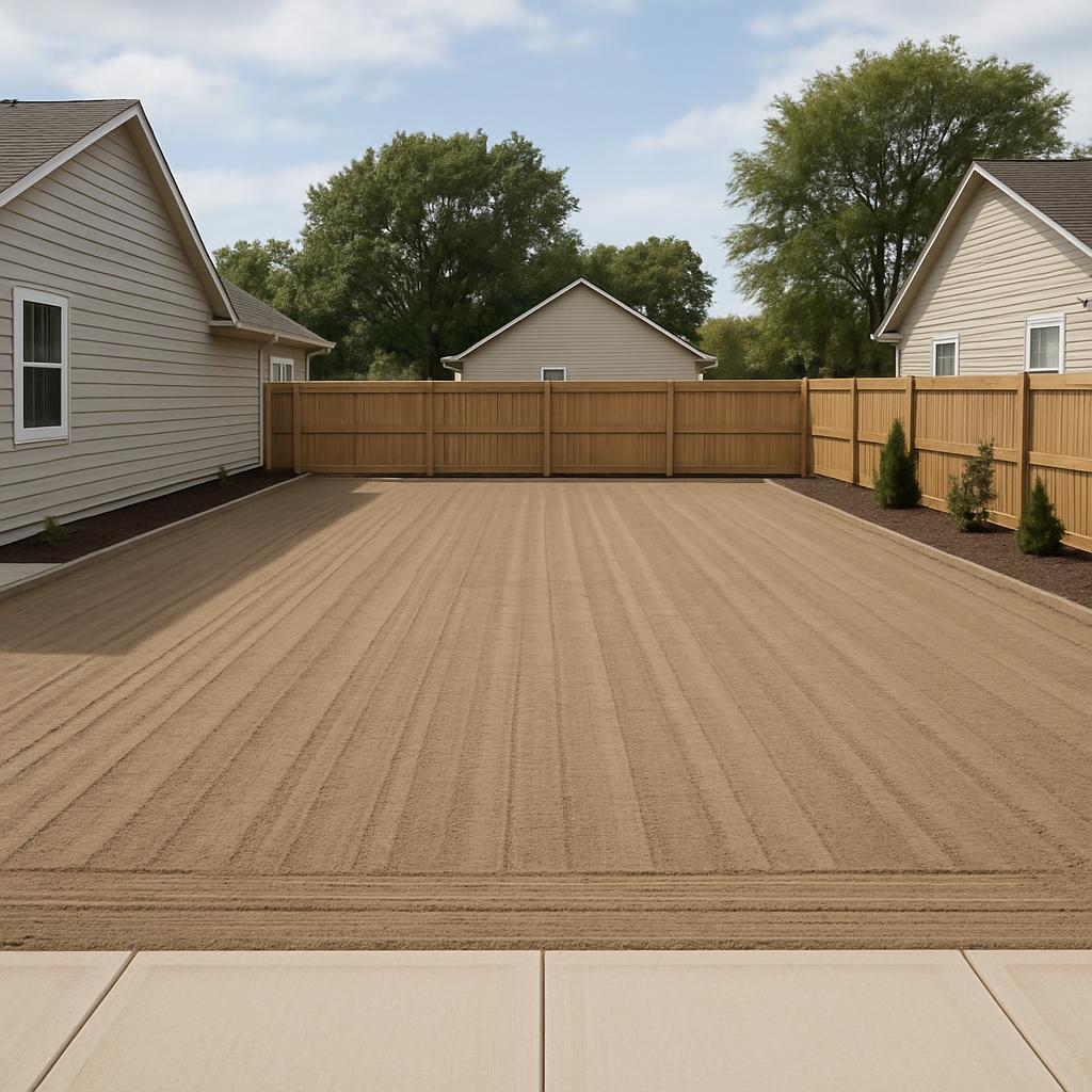 A lightly textured, brown surface composed of sand with numerous lines engraved from a straight-line pattern of movements ...